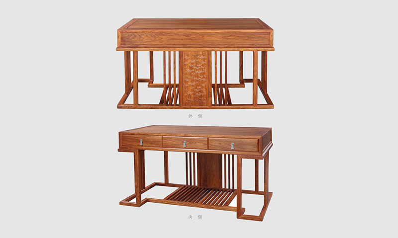 莱芜 别墅中式家居书房装修实木书桌效果图